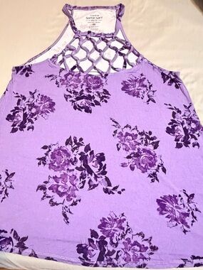 torrid Lavender Floral Lattice Halter Tank